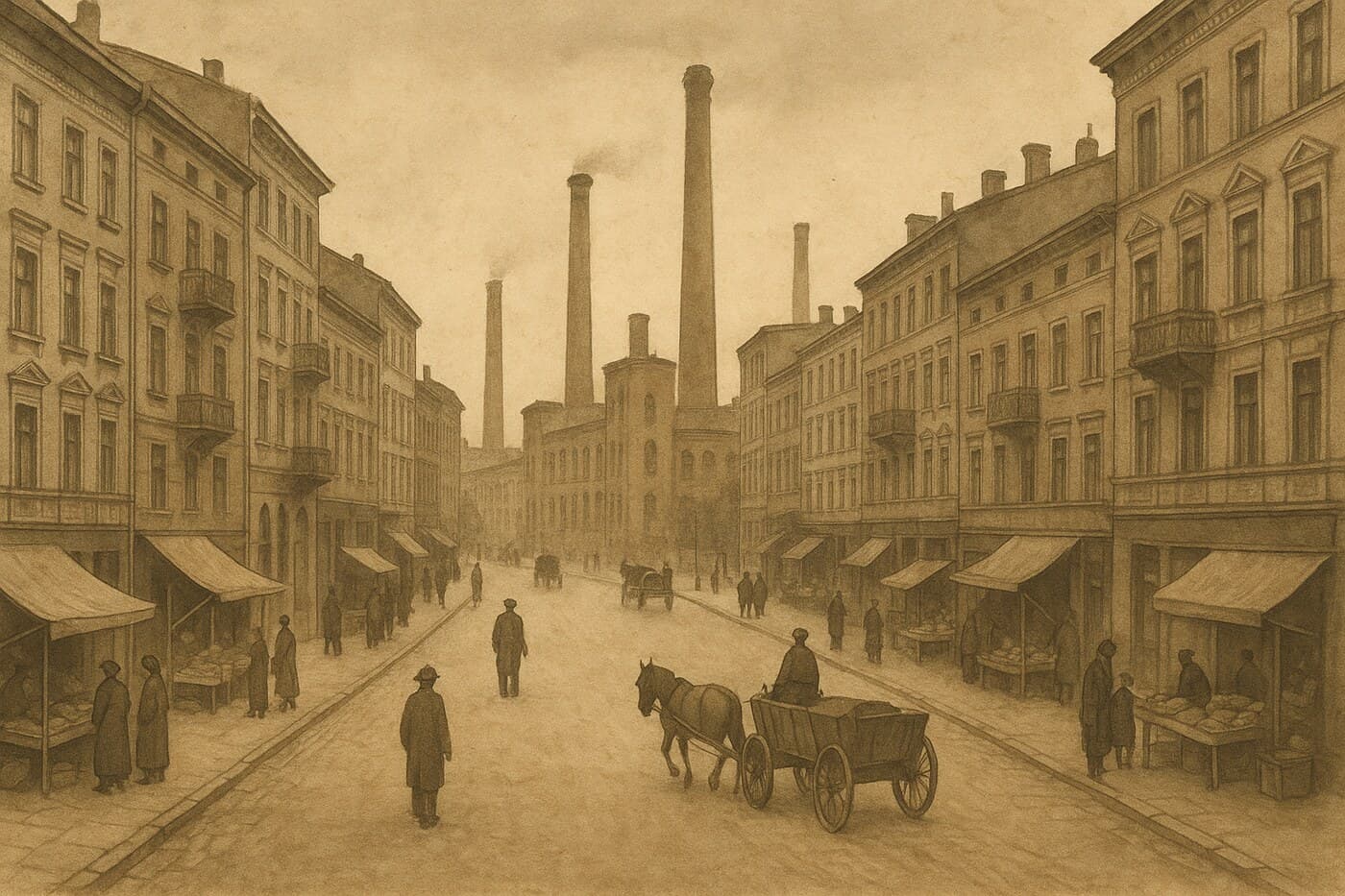 An illustrated impression of pre-war Łódź