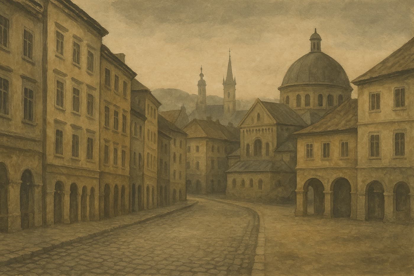 An illustrated impression of pre-war Lwów