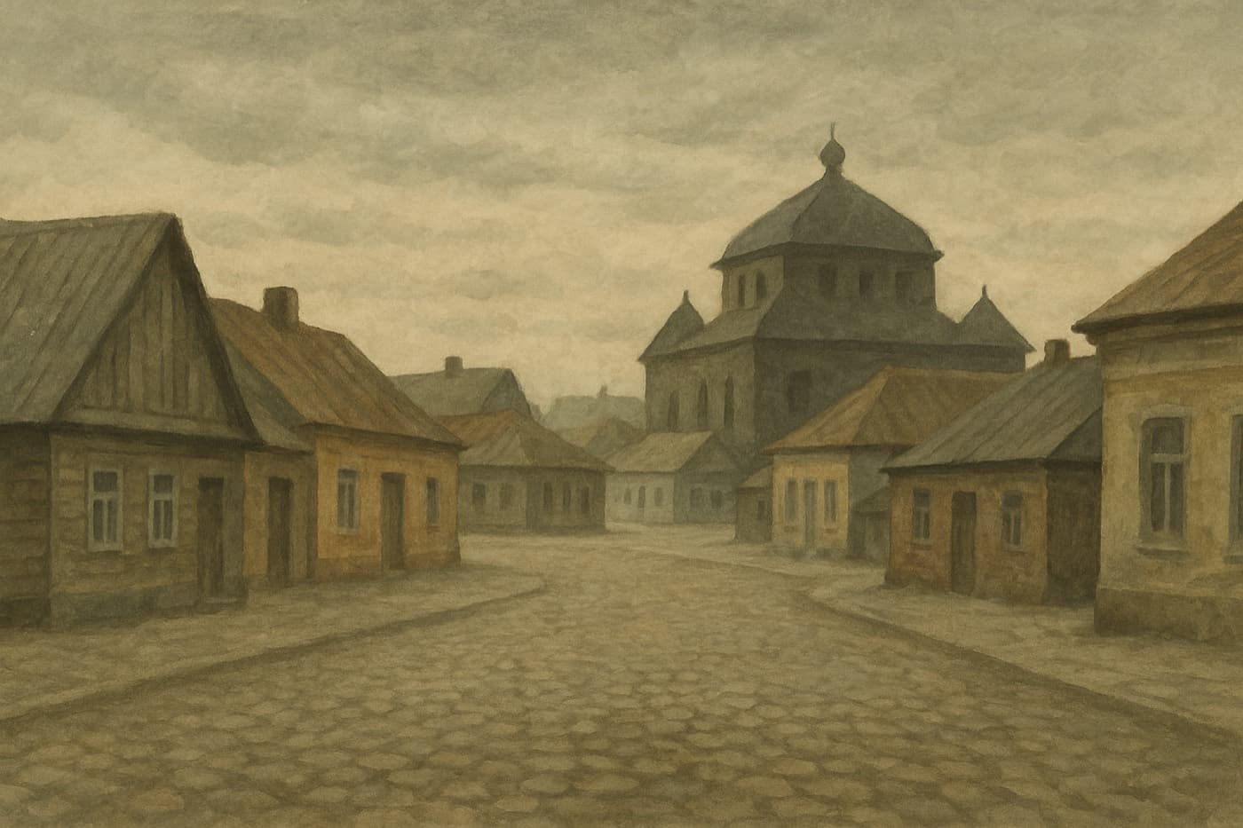 An illustrated impression of pre-war Sokółka